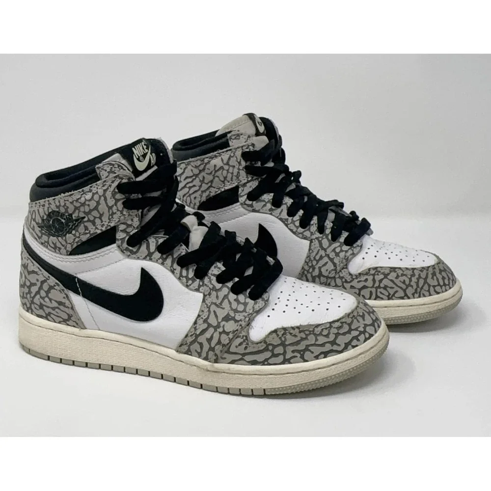 Nike Air Jordan 1‎ Retro High White Cement Elephant Print FD1437-052 Size 4Y